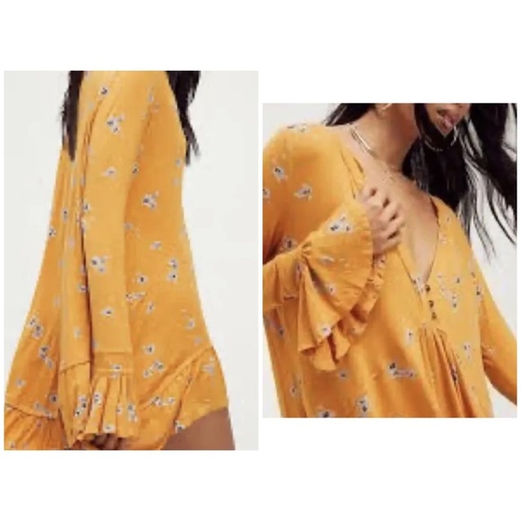 Free people Flowy Printed Tunic Marigold/Blue Floral Boho - Picture 2 of 6